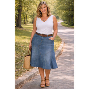 Gitano Vintage Y2K Denim Flare Midi Skirt Asymmetrical Patchwork Plus Size 16